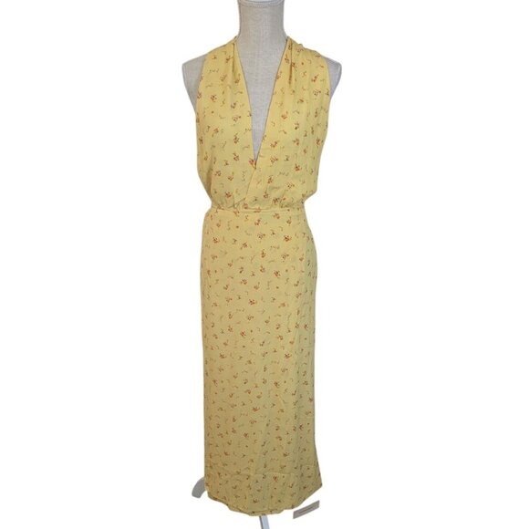 Rumored Sirena Womens Yellow Floral Halter Midi Wrap Dress - Picture 2 of 8